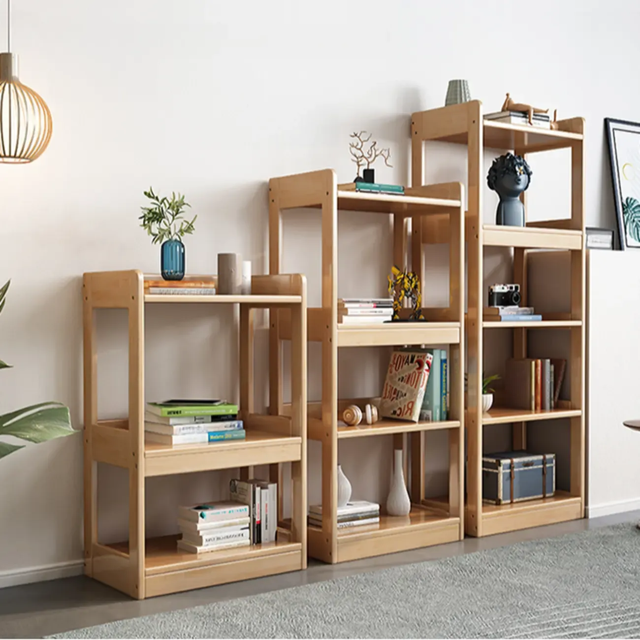 Modern Vertical Rectangle Rubberwood Etagere Bookcase