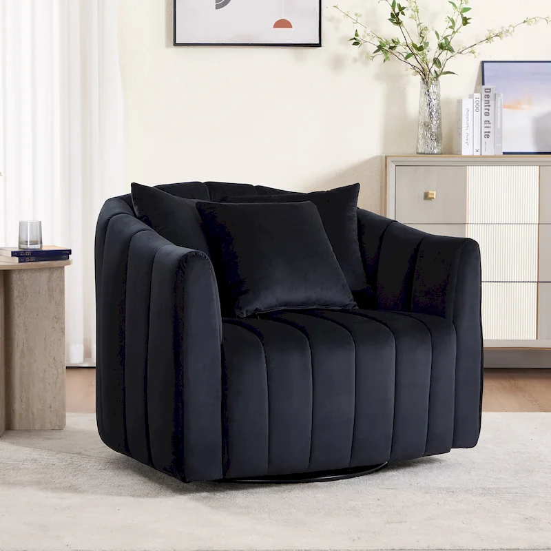 Modern Velvet Swivel Accent Chair,Sofa Chair with Pillows