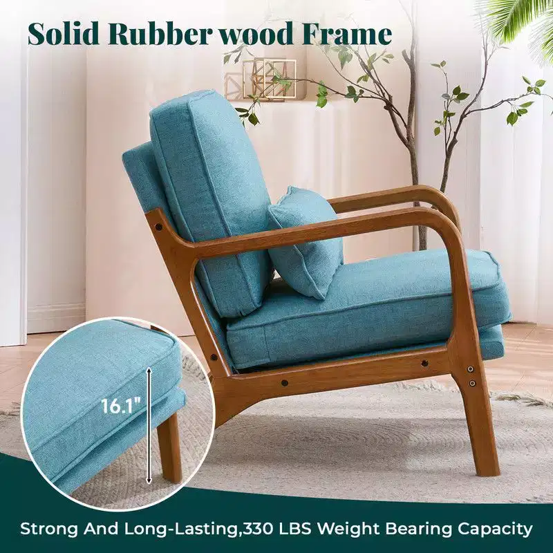 Karl Home 2Pcs Mid Century Solid Wood Accent Chair Upholstered Armchair with an Extra Pillow