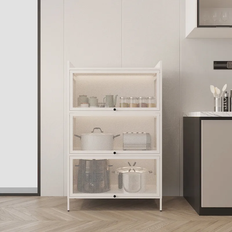 Pantry Storage Cabinet with Doors and Retractable Doors