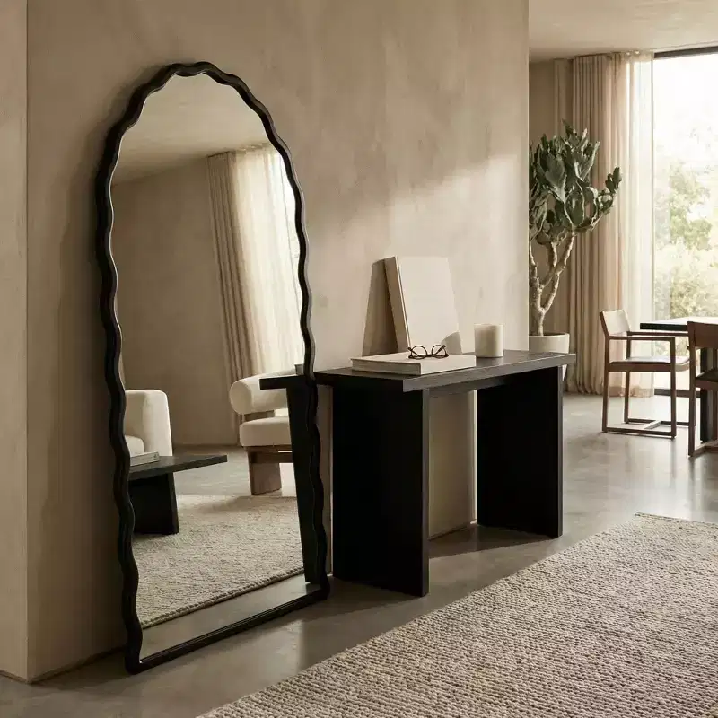 Sophisticated Arched Wall Mirror for Bedroom Decor - Wavy Framed Vanity Mirror for Dorm, Home, Bathroom, or Office - 59