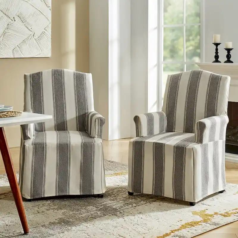 Upholstered Slipcover Arm Dining Chairs with Solid Wood Legs Set of 2