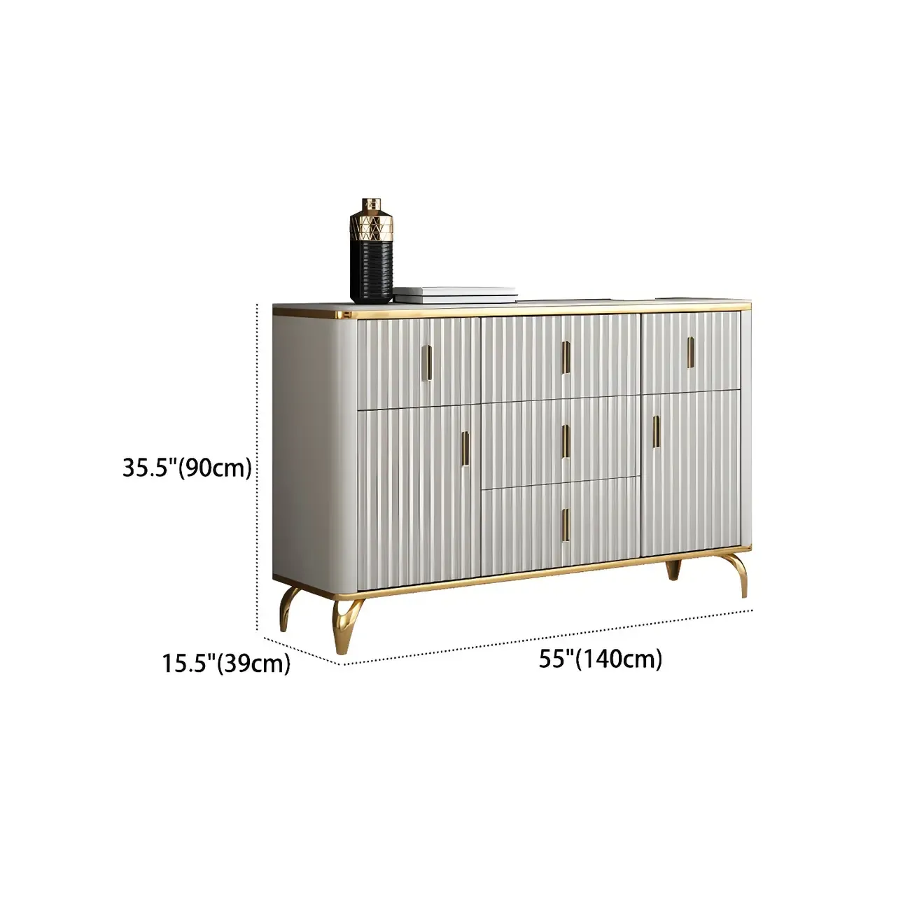 Elegant Gray Wooden Dressers & Chests with Gold Handles