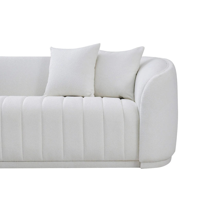 Thirsen Mid Century Modern Luxury Tight Back Boucle Couch in White