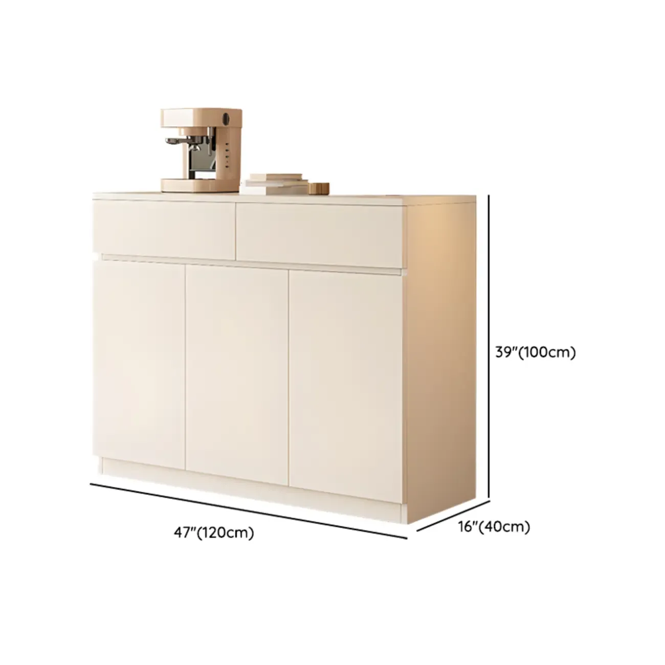 White Wooden Credenza with Drawers and Cabinets