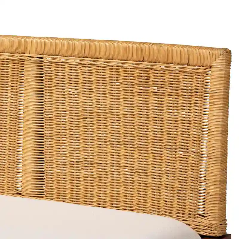 Tabanan Modern Bohemian Nautral Brown Rattan and Brown Acacia Wood 2-Piece Dining Nook Banquette Set