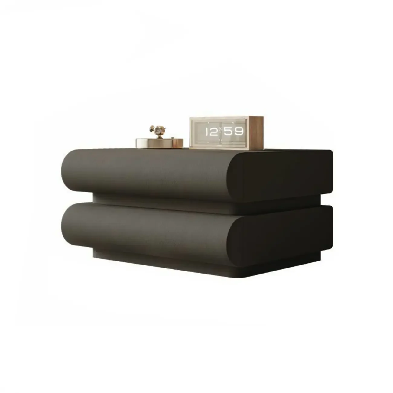 Modern White Pine Wood Leather 2-Drawer Nightstand