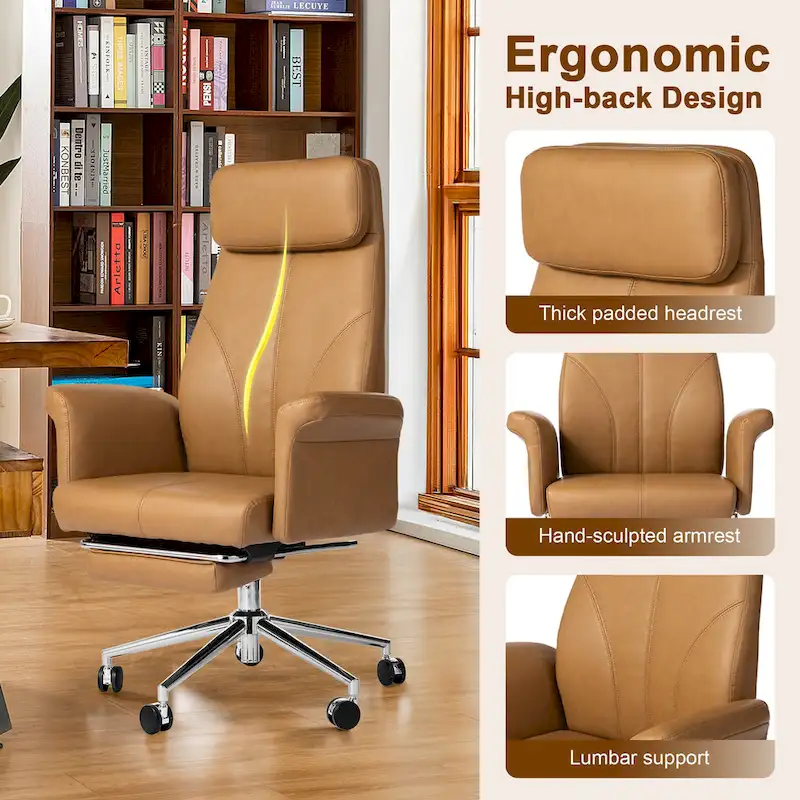High-Back Office Chair with Footrest and Quilted Design for Adults