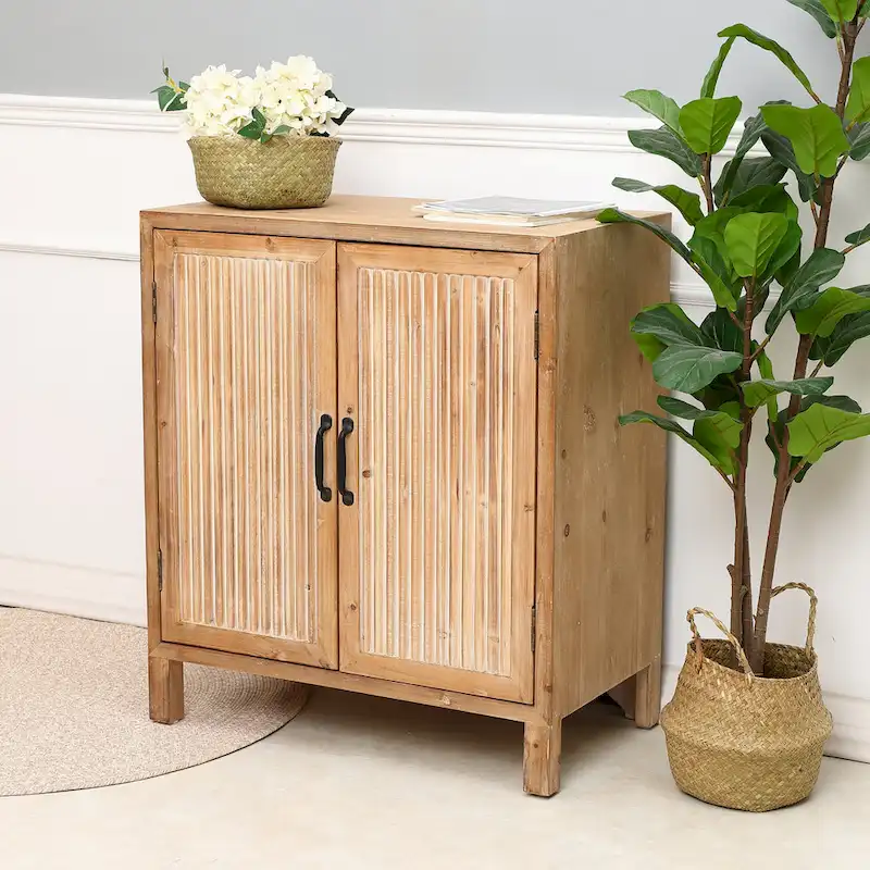 Natural Wood & White, 2-Door Storage Cabinet, 1-Person Assembly