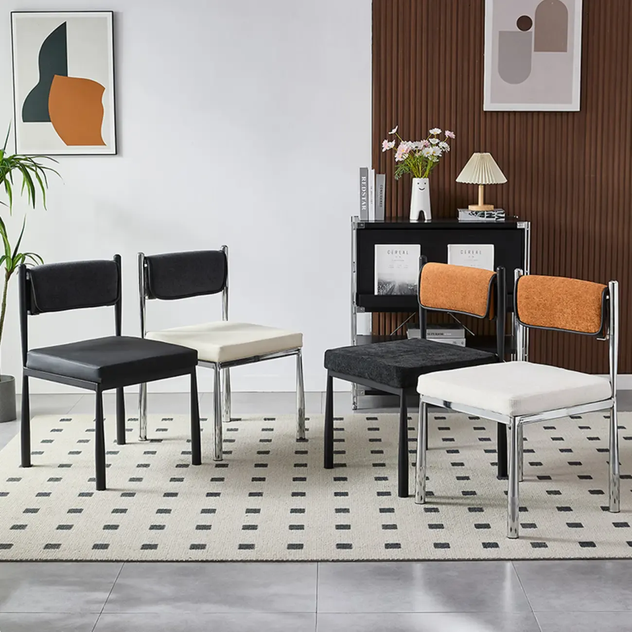 Mid-Century Modern Linen Upholstered Dining Chair