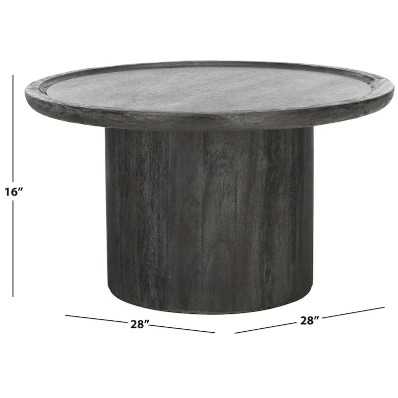 Round Pedestal Coffee Table – Natural / Dark Oak / Black / Black & White Wash, Farmhouse Style