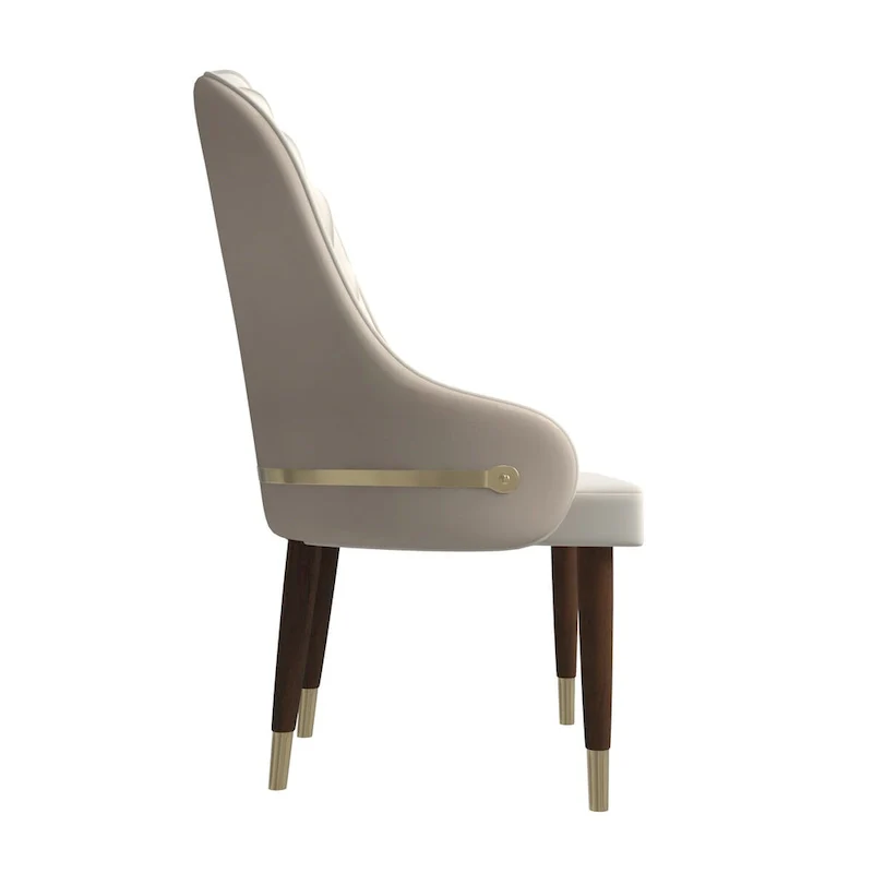 Leather Dining Chair with a Ripple Back and Gold Accents Design Elara Collection