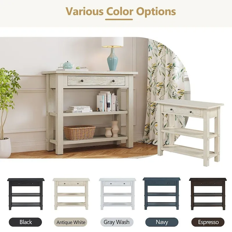 36 Farmhouse Solid Wood Console Table with Drawers and 2 Shelves