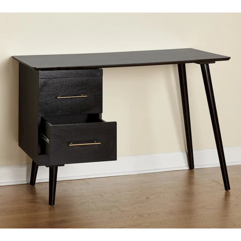 Mid-Century Modern Desk with 2 Drawers – Black / Walnut / White / Green / Green-Lily / Midnight Blue, Single User