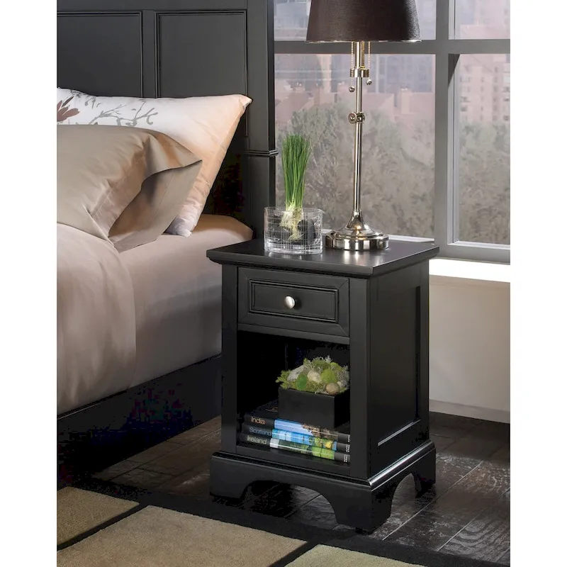Black 1-Drawer Nightstand for 1 Person, Hardwood & Engineered Wood