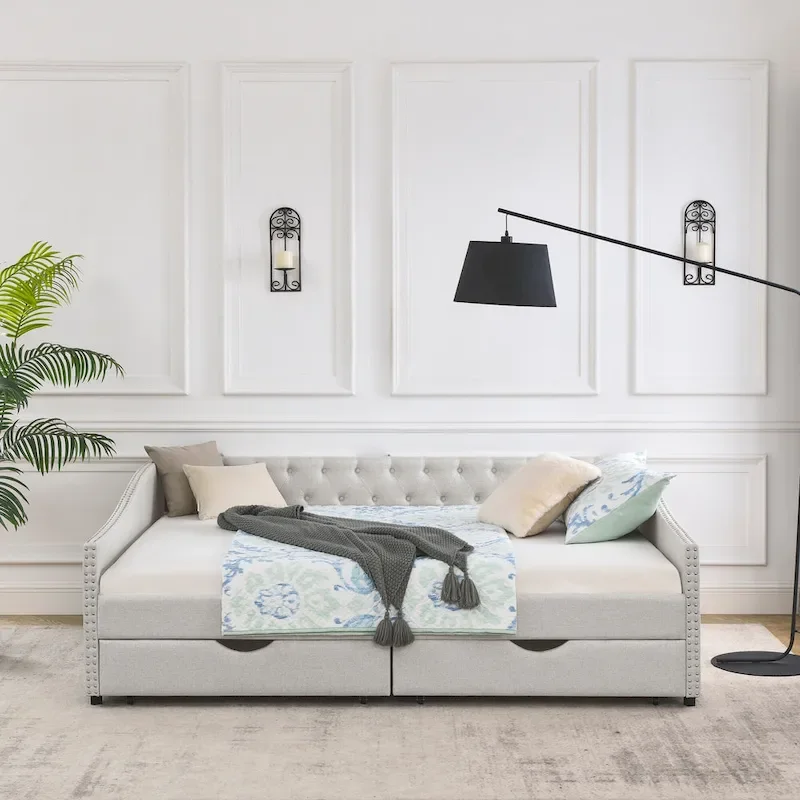 Daybed with Drawers Upholstered Tufted