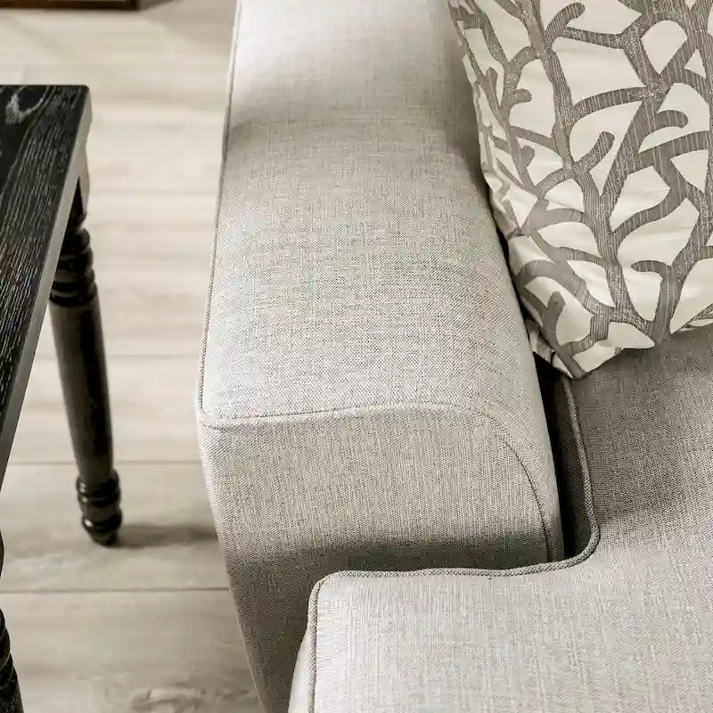 Light Grey Fabric 3-Seater Sofa with Nailhead Trim & Accent Pillows, Transitional Style