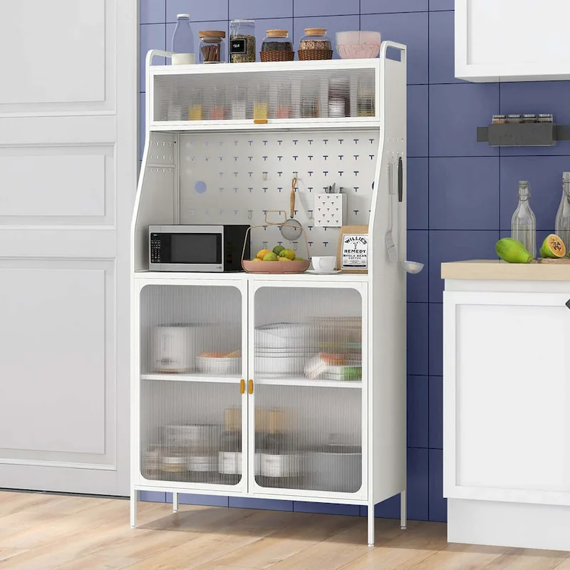 5-Tier Kitchen Baker's Rack with Cabinet, Pegboard & Hooks – 63.5
