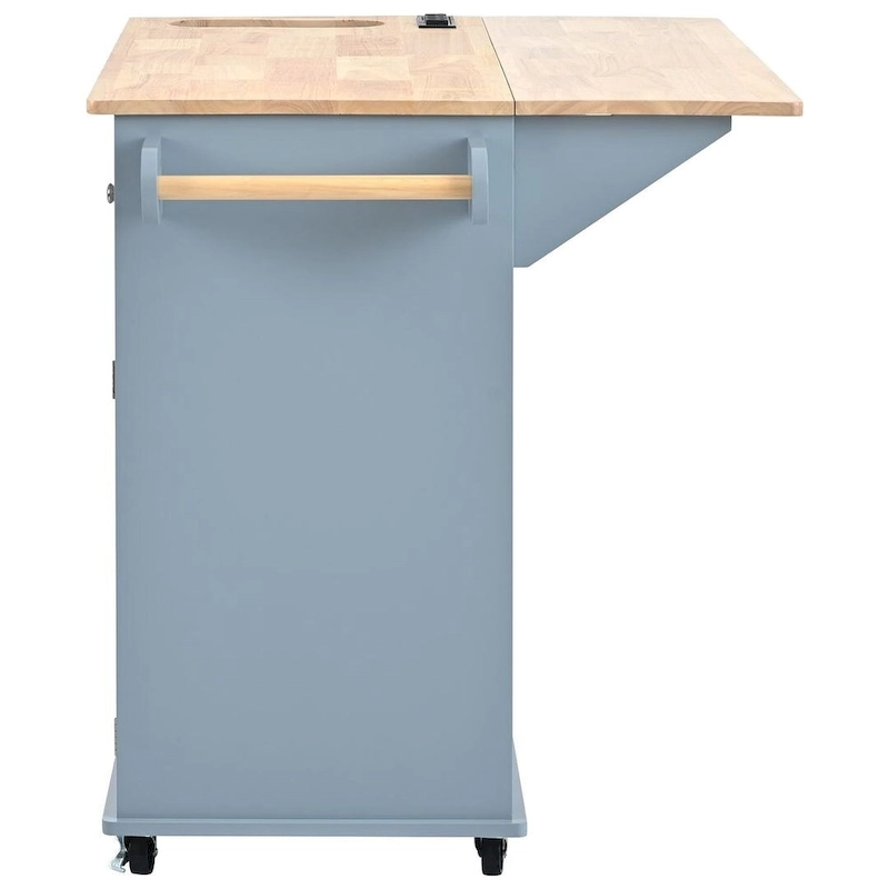 Kitchen Island Cart with Wheels ,Power Outlet, Drop Leaf, Wine Rack