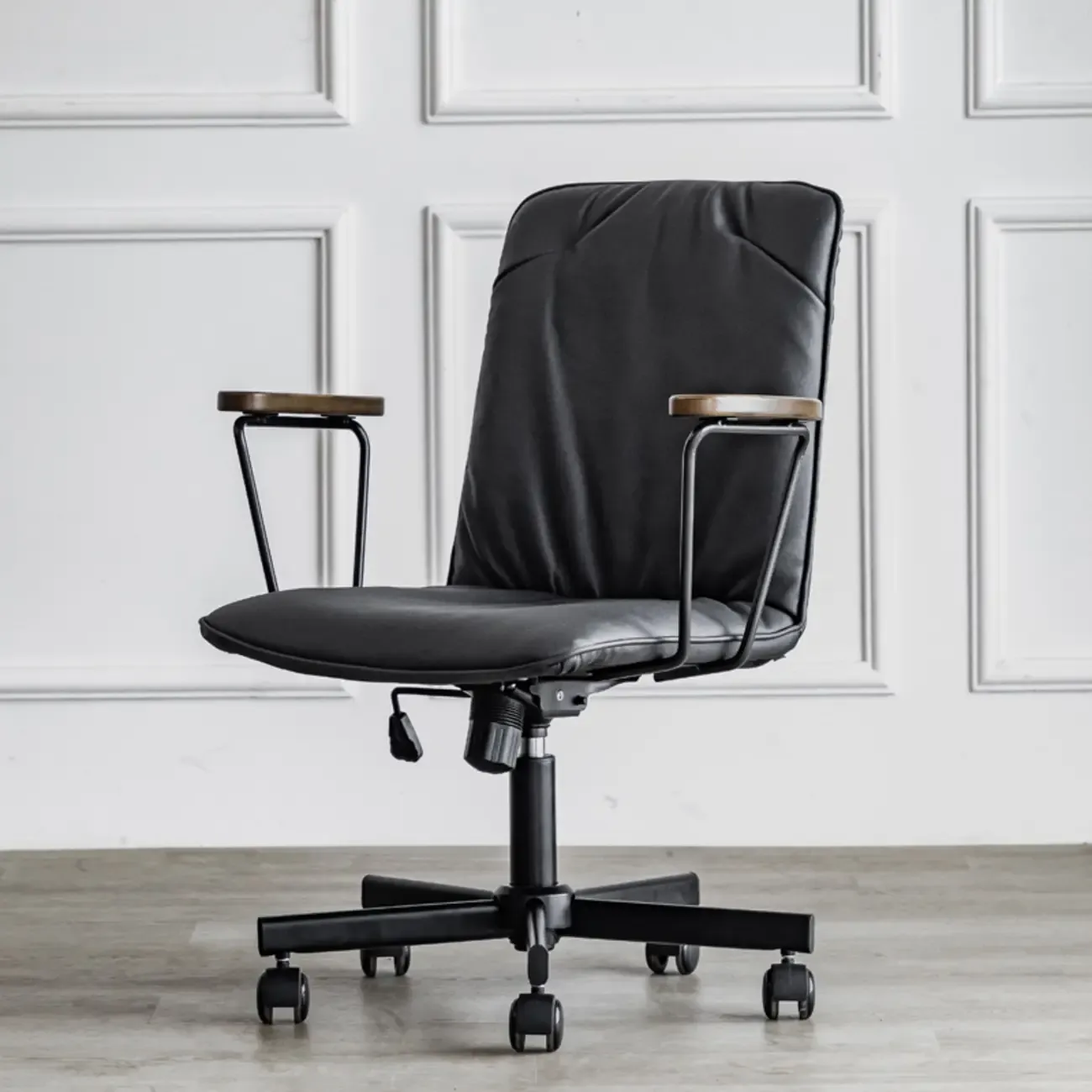 Elegant Grey Leather Metal Swivel Office Chair with Casters