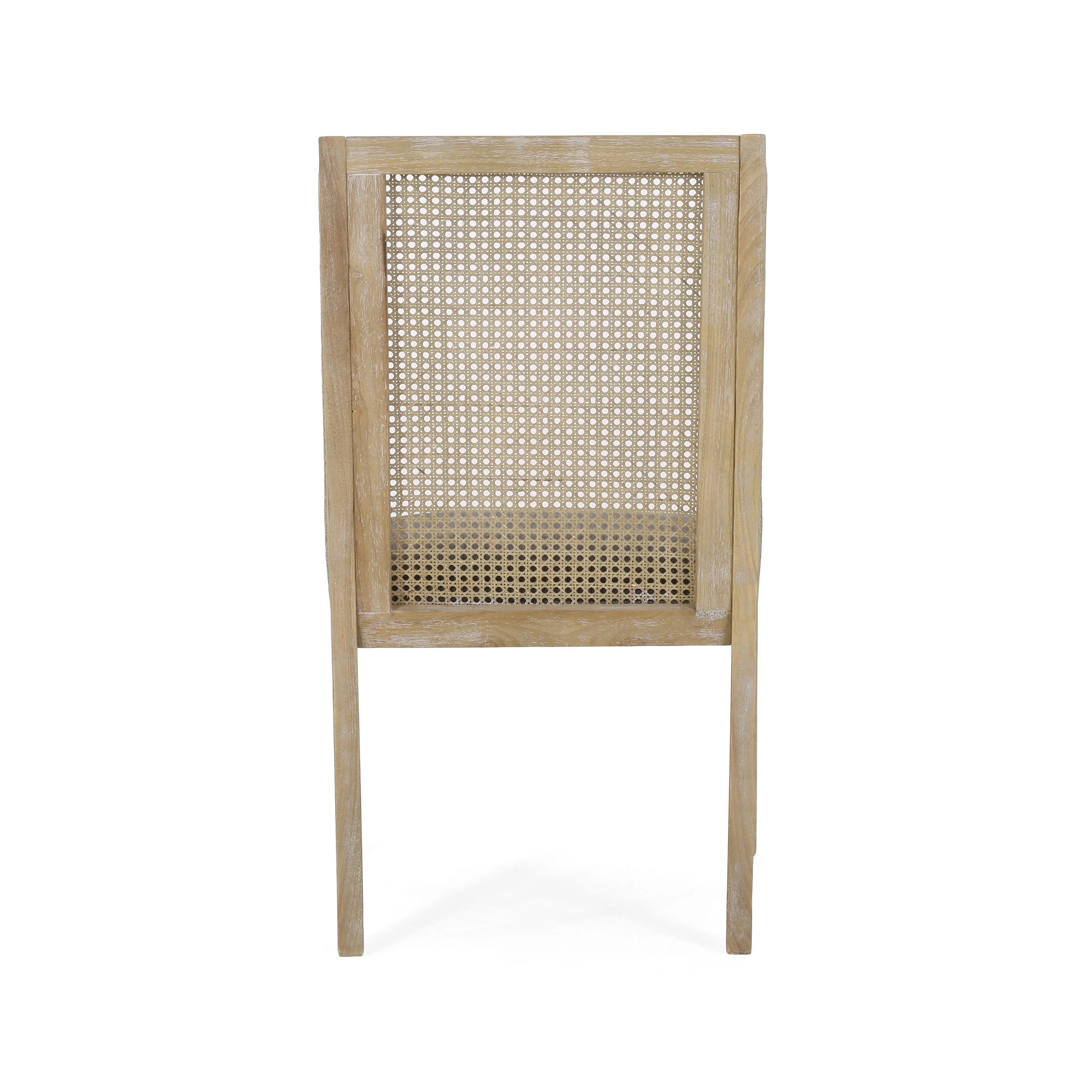 Rustic Cane and Wood Upholstered Dining Chairs, Set of 2