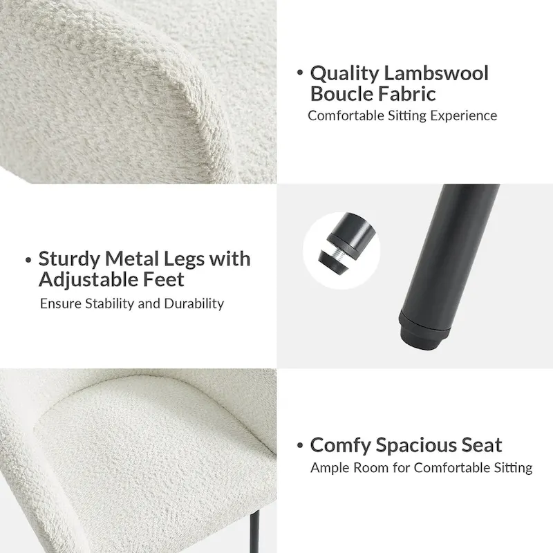 Amos Modern Boucle Dining Chair with Adjustment Feet by HULALA HOME