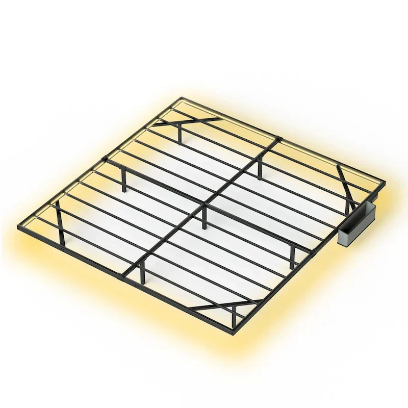 Modern Floating Bed with LED Lights, Charging Station & Metal Frame