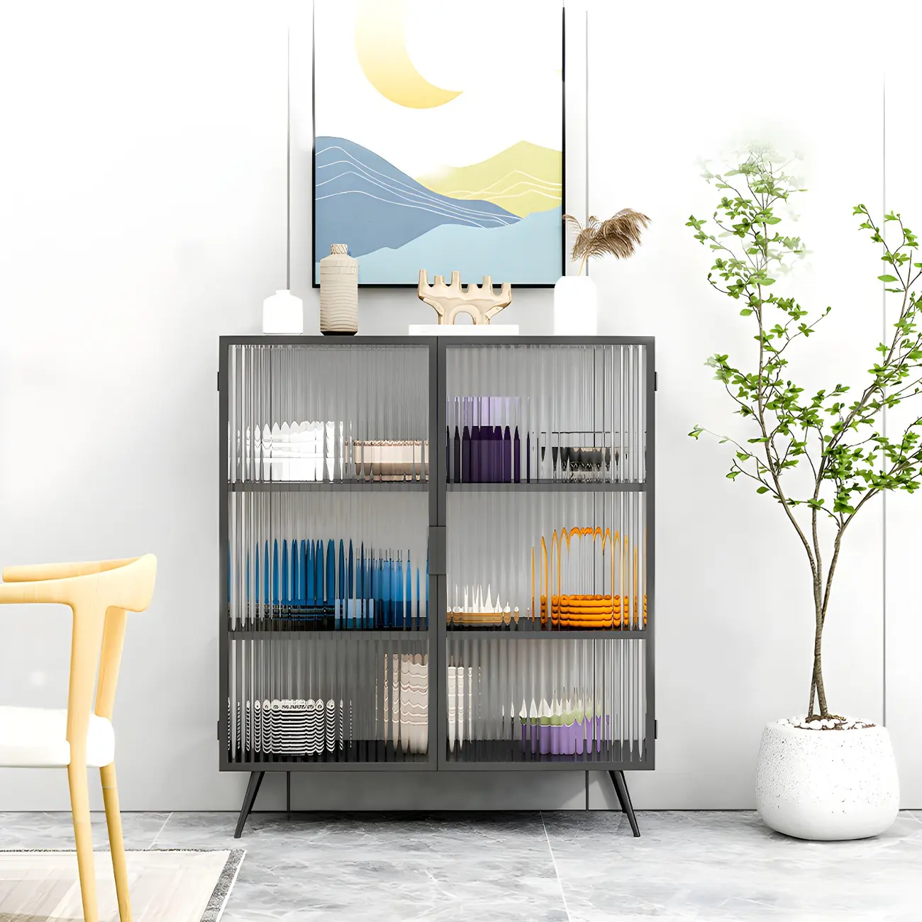 Sleek Black Metal Square Glass Display Cabinet