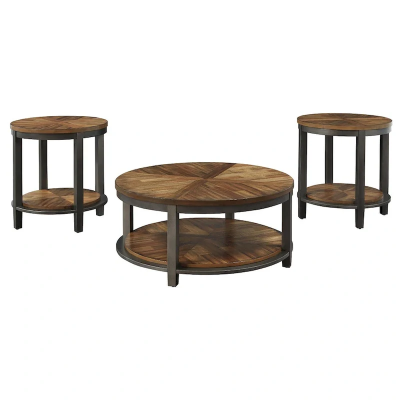 Roybeck Table (Set of 3) - Light Brown/Bronze - 38 W x 38 D x 18 H