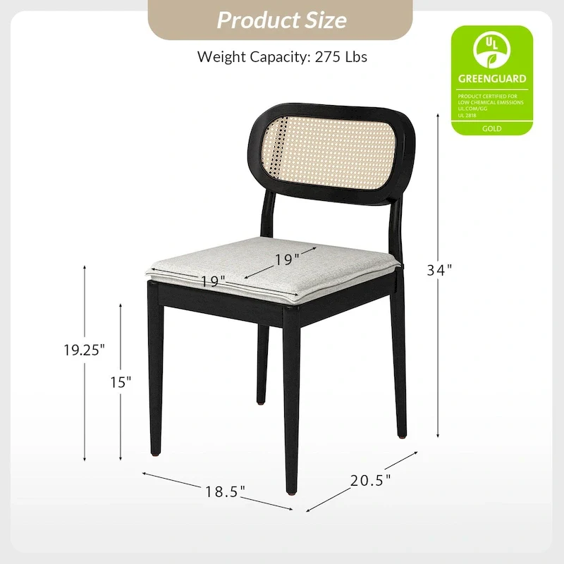 Konstantin Modern Solid Wood Dining Chair with Ratten Back and Removable Cushion Set of 4 by HULALA HOME