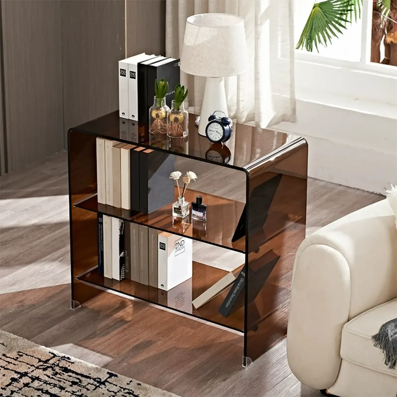 Modern Glass Open Back Bookcase for Living Room