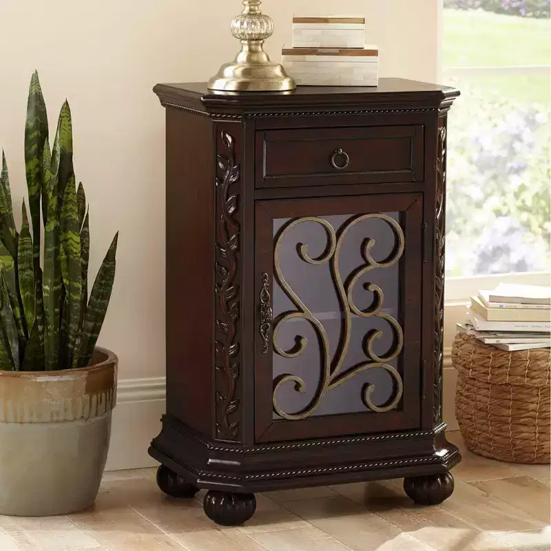 Kensington Hill Rustic Cherry Wood Accent Table 22 1/2 x 14 1/2 with Storage & Drawer Glass Door for Living Room Bedroom Bedside