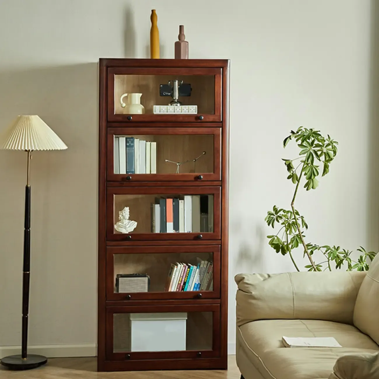 Classic Brown Wooden Flipped Glass Storage Cabinet