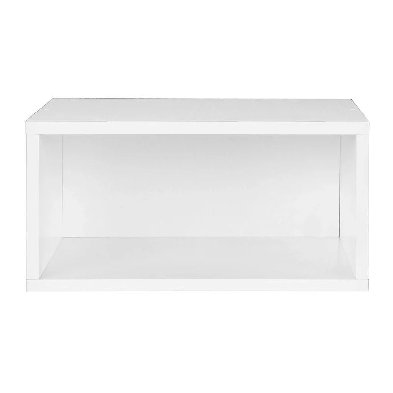 Half-Size Stackable Storage Cube in White Wood Grain — Tool-Free Assembly, Connects in Any Direction