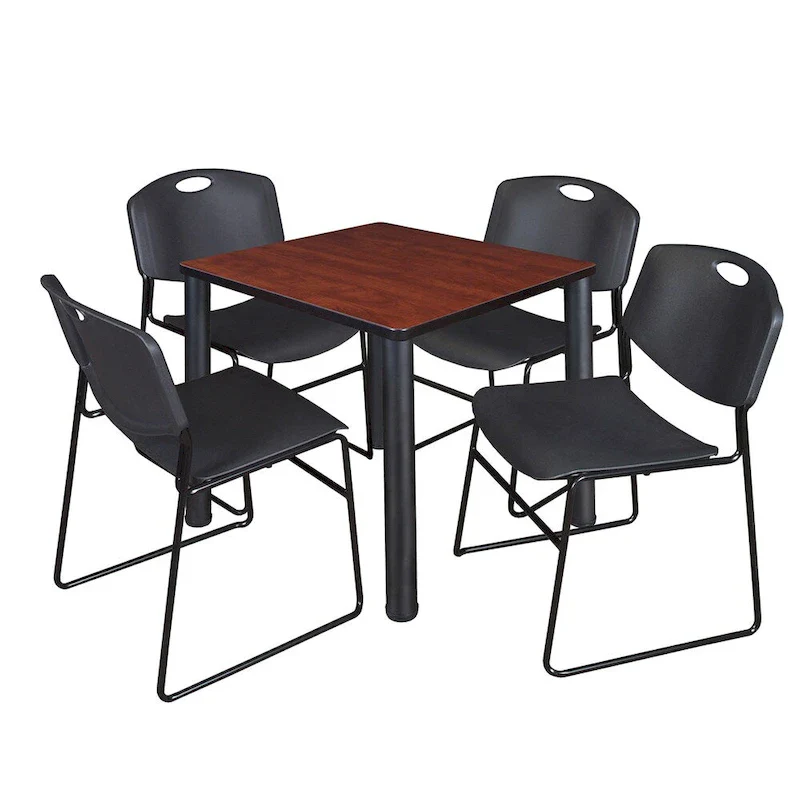 Regency Seating Kee Black 30-inch Square Breakroom Table with 4 Zeng Black Chairs