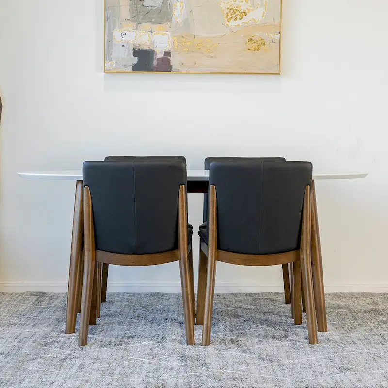 Kailea 5-Piece Mid-Century Modern Oval Dining Table with 4 Vegan Leather Dining Chairs in Black