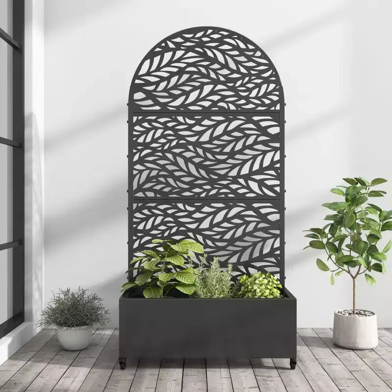 Wrought Iron Black Arc Planter Box with Climbing Rack (Spring Liuye 01) 183x90x40cm
