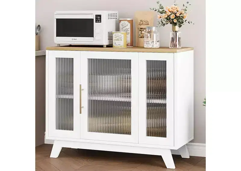 36 Buffet Cabinet, Sideboard Buffet Storage Cabinet with Adjustable Shelves and Fluted Glass Door, Modern Coffee Bar, Table for Kitchen, Dining Room