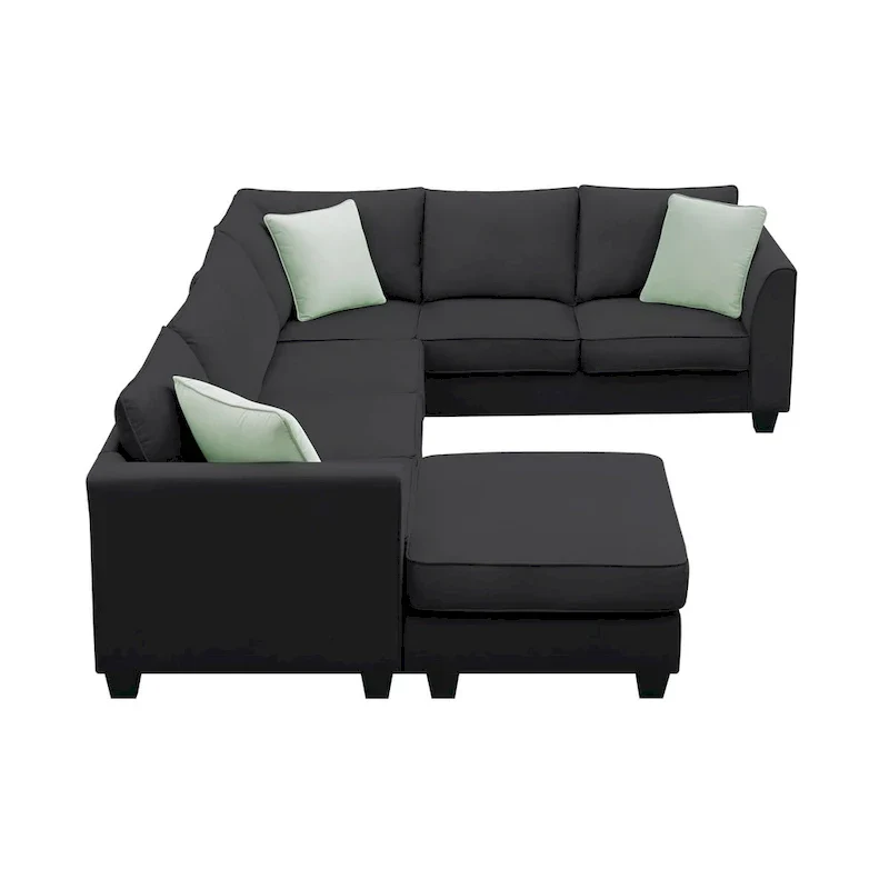 112-inch L-shaped 7-seat Modular Sectional Sofa with Ottoman and Three Pillows - 112W x 87D x 33H