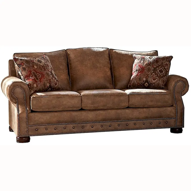 Rancho Rustic Brown Buckskin Fabric Sofa and Chair Set