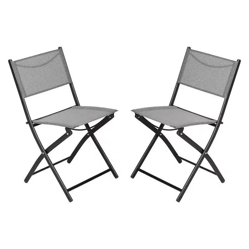 Emma and Oliver Set of 2 Folding Chairs for Indoor/Outdoor Use with Flex Comfort Material and Steel Frames