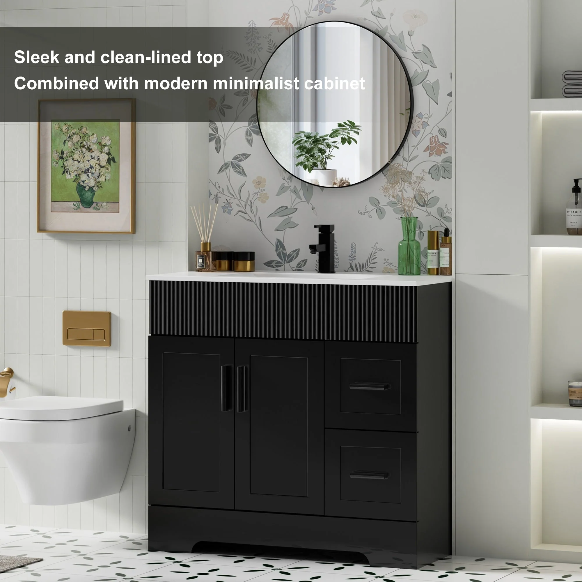 Wavy Line 30/36/48 Bathroom Vanity Set with Sink & Faucet