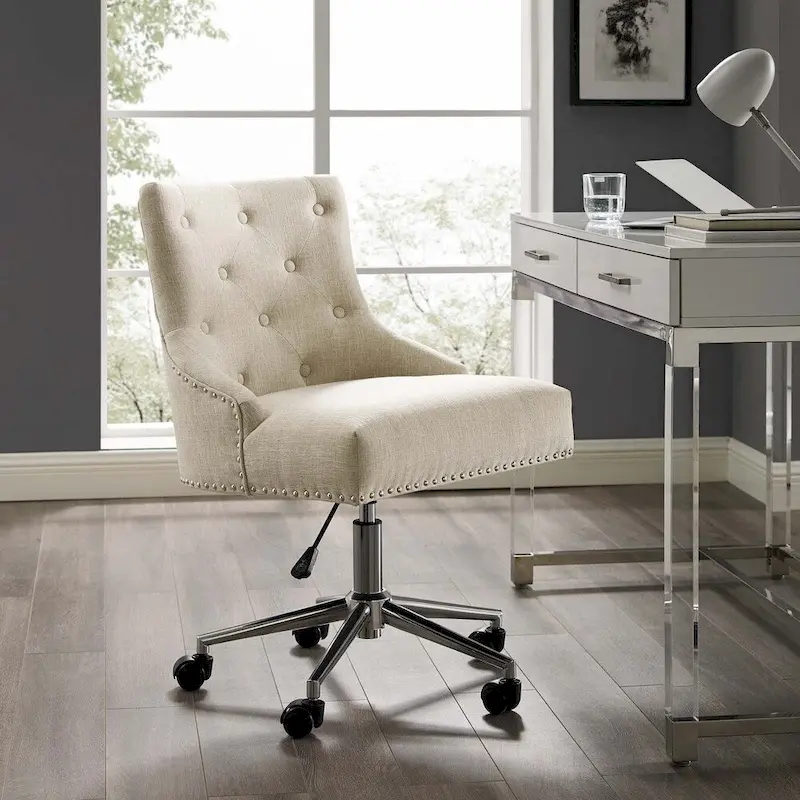 Beige / Teal / Azure / Grey Tufted Swivel Fabric Office Chair for 1