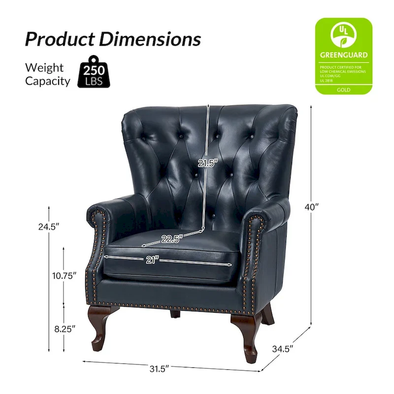 Gerhard Genuine Leather Armchair with Nailhead Trims and Removable Cushion Set of 2 by HULALA HOME