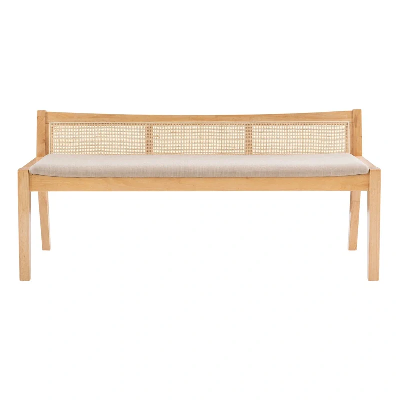 Framed Woven Rattan Cane Bench - 52.5 - Beige