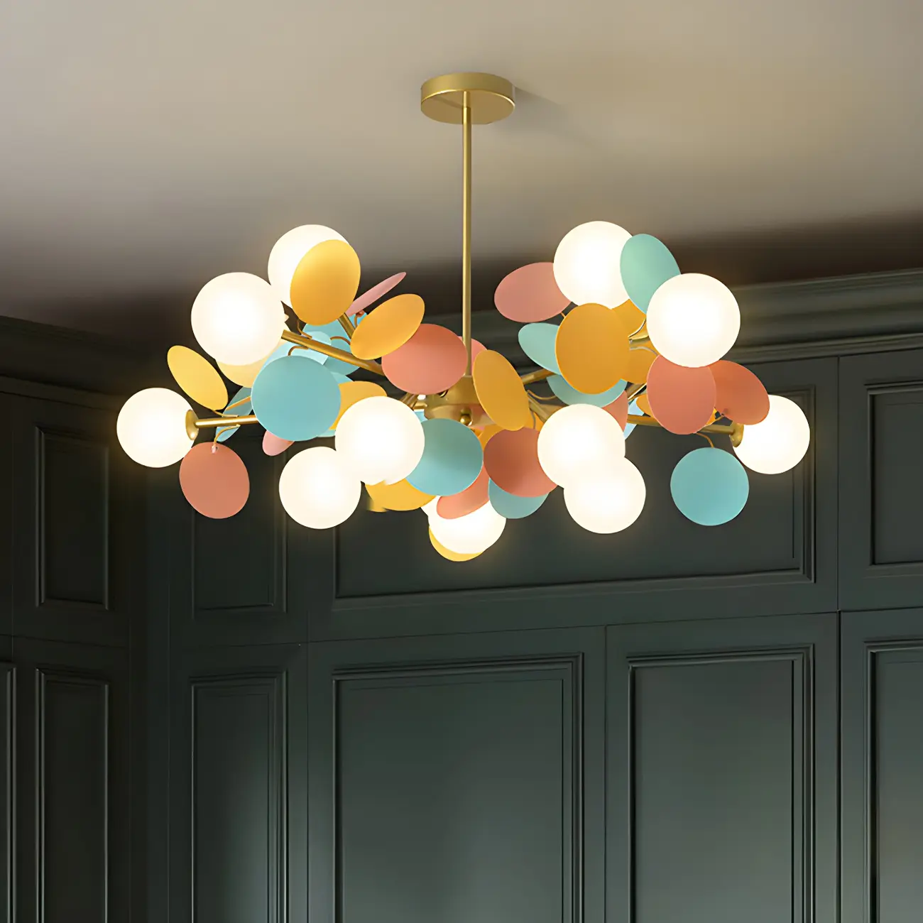 Pastel Sphere Glass and Metal Starburst Chandelier