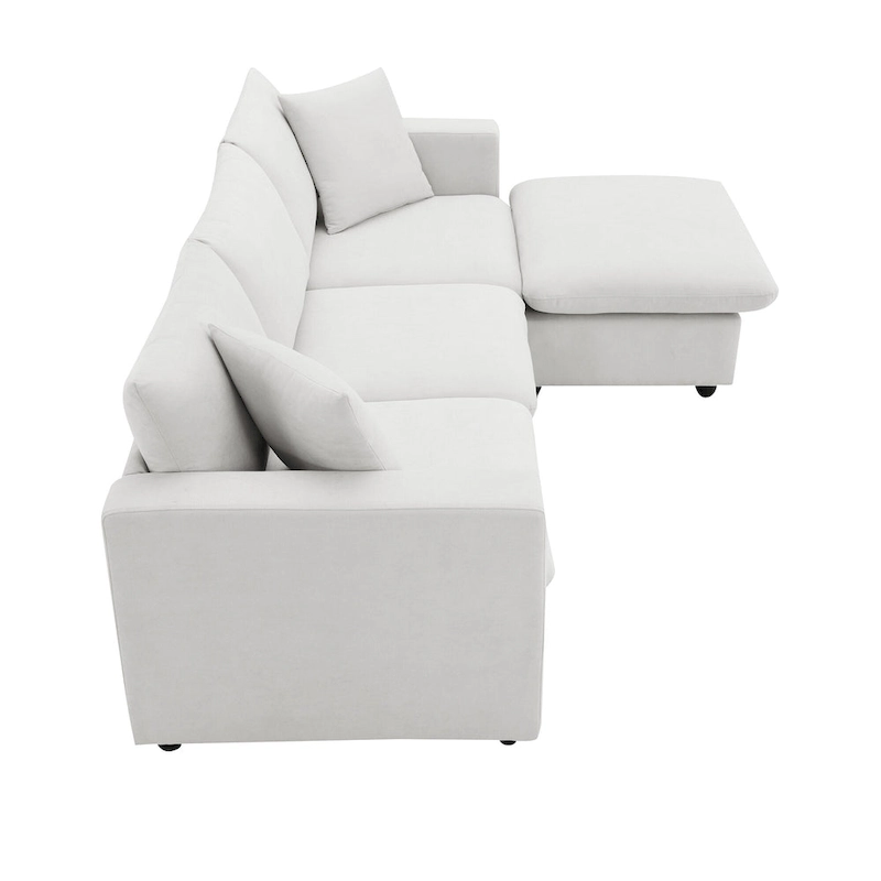 4-Seat Polyester L-Shaped Sectional Sofa with Convertible Ottoman