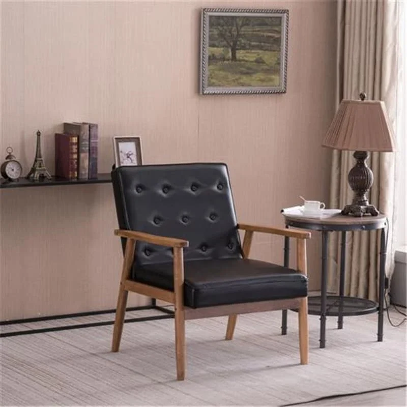 Leather Black/Brown Mid-century Accent Chair