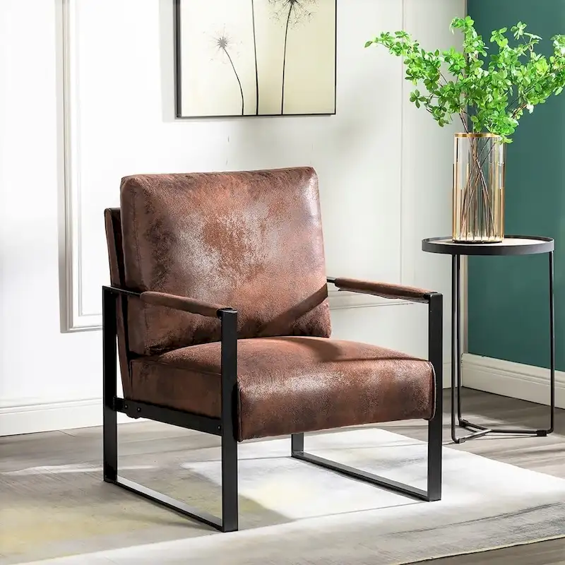Microfiber Upholstery Metal Arms Chair