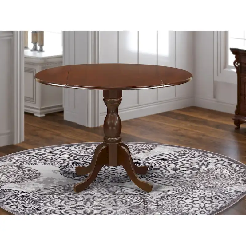 East West Furniture Dublin Modern Kitchen Table - a Round Dining Table Top with Dropleaf & Pedestal Base, (Finish Option)
